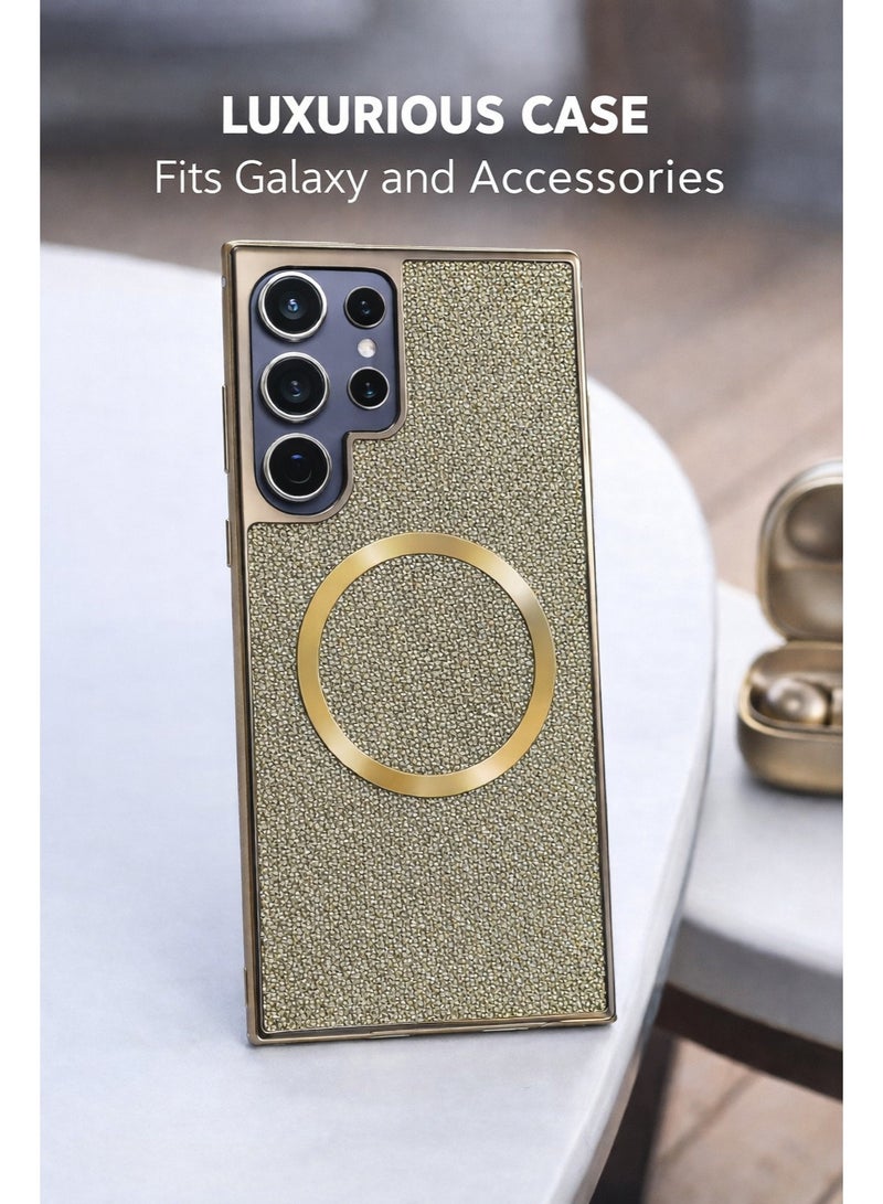 Samsung Galaxy S25 Ultra Wireless Charging Case – Champagne Gold Micro-Textured Luxury Cover with Magnetic Ring, Slim Protective Design - Image 3